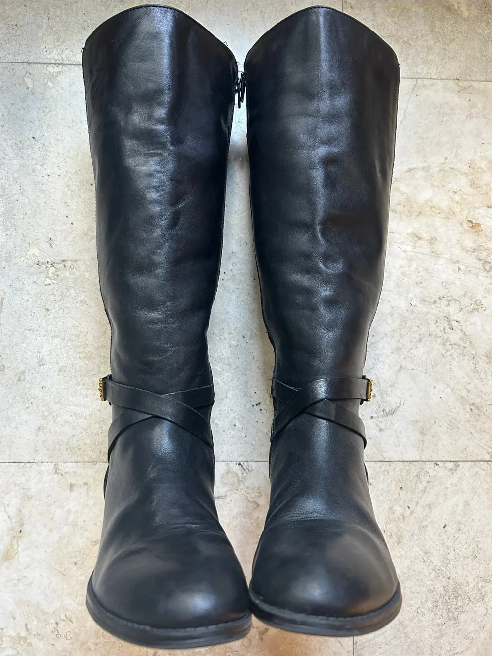 Women's Over-the-Knee Black Leather Riding Boots